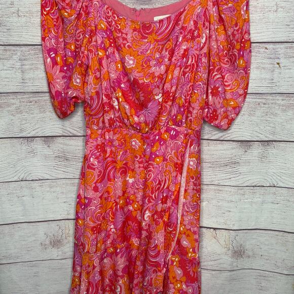 Ted Baker Pink Beth Floral Spring Square Neck Puff Sleeve Faux Wrap Mini Dress 4 - Picture 9 of 14